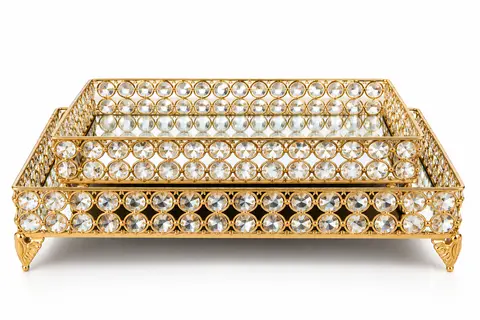 Bandeja Quadrada Prata com Strass – Pequena e Média