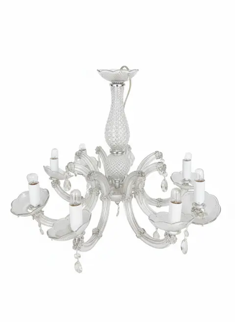 lustre pendente candelabro transparente com 8 braços de material metal e acrílico