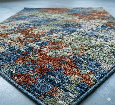 Tapete Retangular Persa Terra Cota com Detalhes Azul